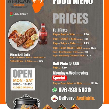 African Cuisine Restaurant Bed and Breakfast Giyani Eksteriør billede